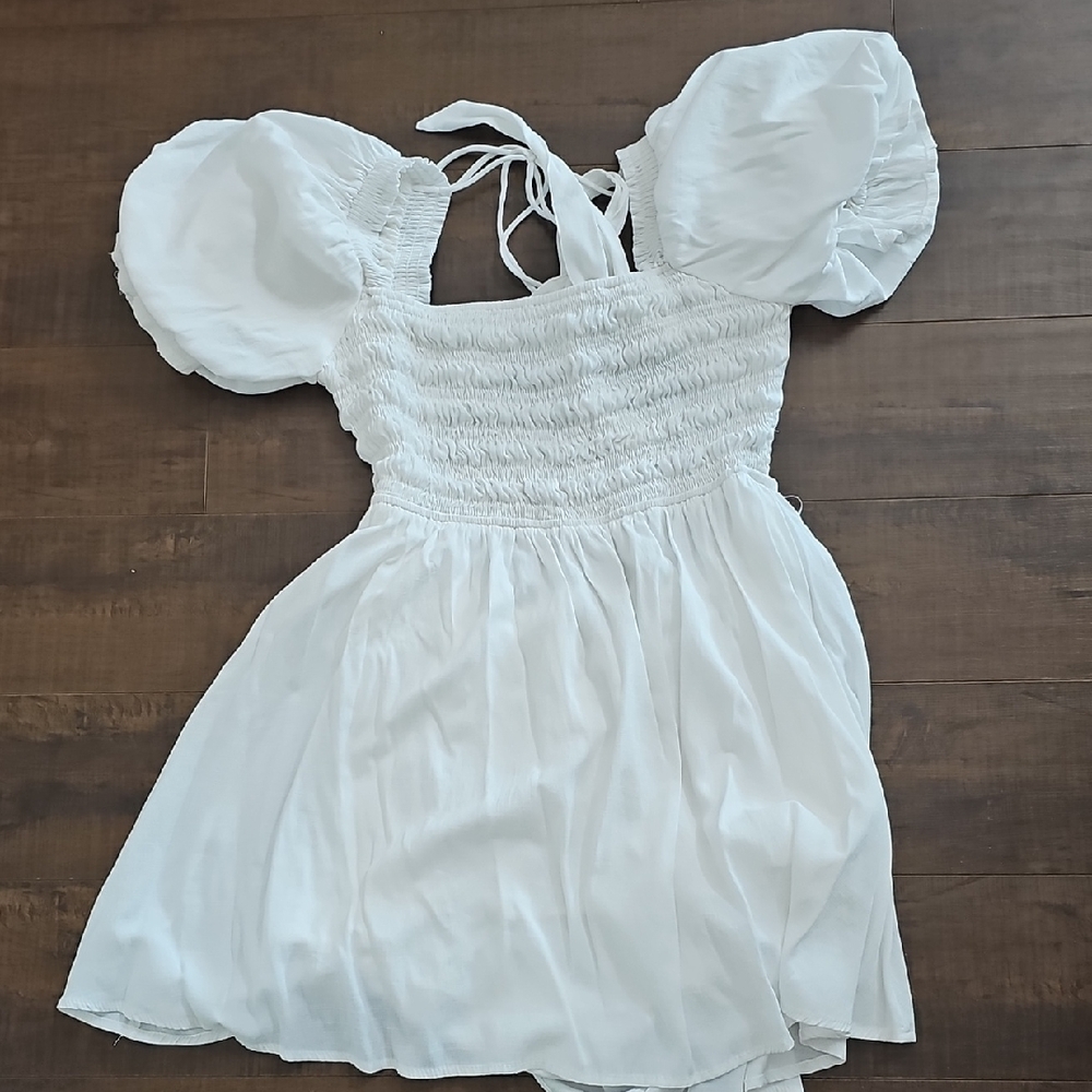 Princess Polly White Smocked Puff Sleeve Dress